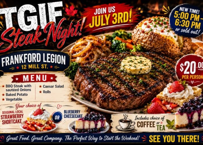 TGIF BBQ STEAK DINNER FRANKFORD LEGION