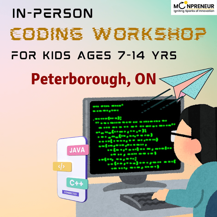 Free In-person Coding Class in Peterborough, ON For Kids Ages 7-14 Years